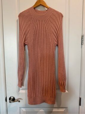 Hollister Sweater Dress Women’s Large Pink Ribbed Mock Neck Long Sleeve Bodycon